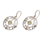Gold accented peridot dangle earrings, 'Exquisite Flora' - Peridot Sterling Silver Dangle Earrings with 18k Gold Accent