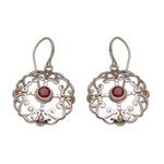 Gold accented garnet dangle earrings, 'Exquisite Flora' - Garnet Sterling Silver Dangle Earrings with 18k Gold Accent