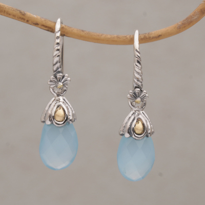 Details about  / Blue Chalcedony 18K Yellow Gold Plated 925 Sterling Silver Dangle Earrings