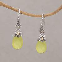 Gold accented chalcedony dangle earrings, 'Floral Drop in Yellow' - Yellow Chalcedony Sterling Silver Dangle Earrings from Bali