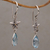 Blue topaz dangle earrings, 'Starfish Drop' - Handmade Blue Topaz Sterling Silver Starfish Dangle Earrings