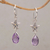 Gold accented amethyst dangle earrings, 'Starfish Drop' - Handmade Amethyst Sterling Silver Starfish Dangle Earrings
