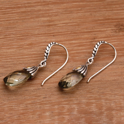 Gold accented prasiolite dangle earrings, 'Floral Drop' - Prasiolite and Gold Accented Sterling Silver Dangle Earrings