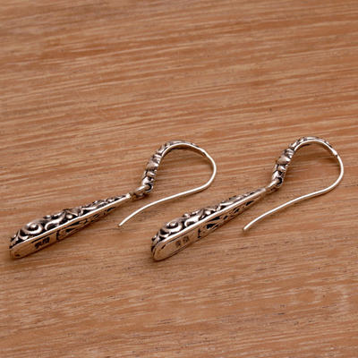 Gold accented sterling silver dangle earrings, 'Jepun Tears' - Gold Accented Floral Sterling Silver Dangle Earrings