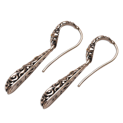 Gold accented sterling silver dangle earrings, 'Jepun Tears' - Gold Accented Floral Sterling Silver Dangle Earrings
