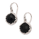 Onyx dangle earrings, 'Palatial Protection' - 10-Carat Faceted Checkerboard Onyx Dangle Earrings from Bali