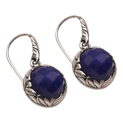Sapphire dangle earrings, 'Palatial Promise' - Sapphire and Sterling Silver Dangle Earrings from Bali