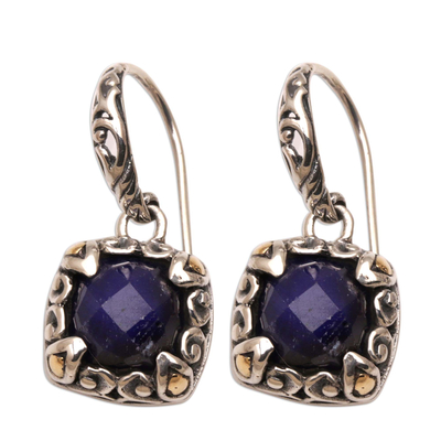 Gold Accented Sapphire and Sterling Silver Dangle Earrings