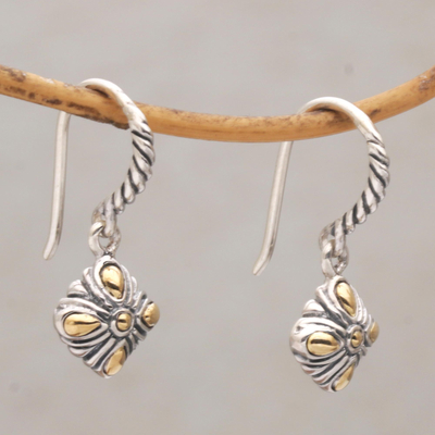 Gold accented sterling silver dangle earrings, 'Denpasar Promise' - Balinese Gold Accented Sterling Silver Dangle Earrings