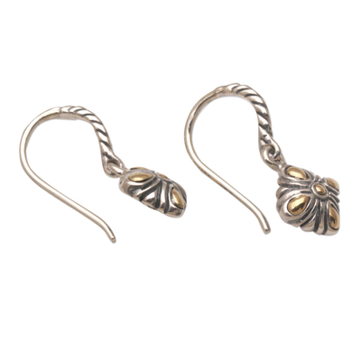 Gold accented sterling silver dangle earrings, 'Denpasar Promise' - Balinese Gold Accented Sterling Silver Dangle Earrings
