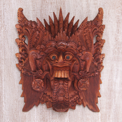 Máscara de madera - Máscara de pared de madera de suar tallada a mano de Bali