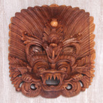 Wood mask, 'Great Barong' - Hand Carved Suar Wood Wall Mask from Indonesia