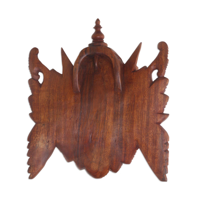 Wood mask, 'Great Ganesha' - Hand Carved Suar Wood Ganesha Wall Mask from Indonesia