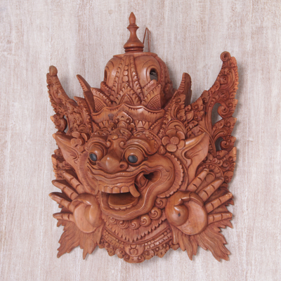 Máscara de pared de madera - Máscara de pared Bhoma de madera de suar tallada a mano de Indonesia