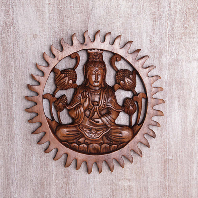 Wood wall relief panel, Meditating Kwan Im