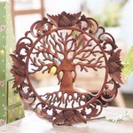 Wood wall relief panel, 'Tree Roots' - Hand Carved Suar Wood Tree Relief Panel from Bali