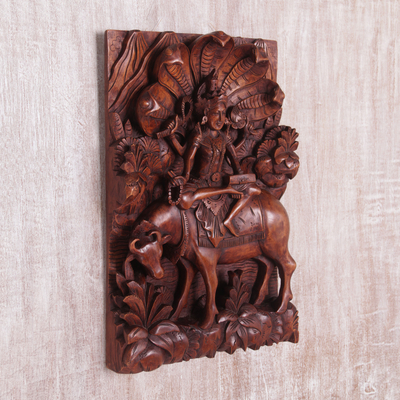 Panel de relieve de pared de madera - Panel de relieve de pared de madera de suar tallado a mano de Indonesia
