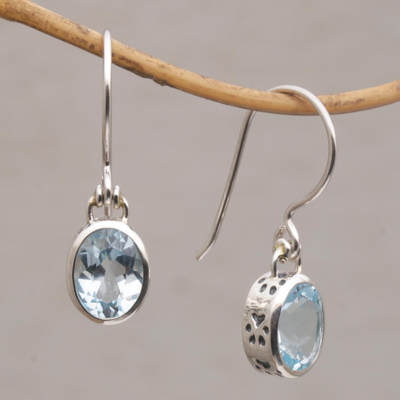 Blue topaz dangle earrings, 'Blue Paws' - Blue Topaz and Sterling Silver Paw Print Dangle Earrings
