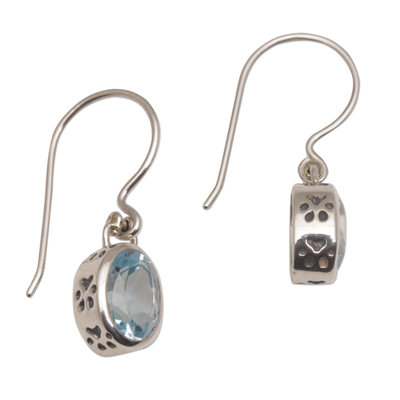 Blaue Topas-Ohrhänger - Ohrhänger mit Pfotenabdruck aus Blautopas und Sterlingsilber