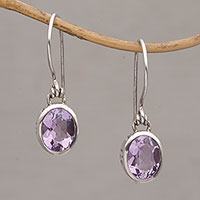Amethyst dangle earrings, 'Purple Paws' - Amethyst and Sterling Silver Paw Print Dangle Earrings