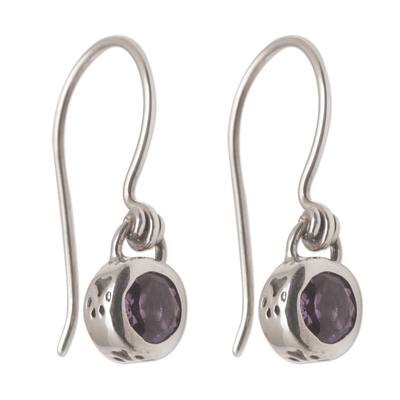 Amethyst dangle earrings, 'Glowing Paws' - Amethyst and Sterling Silver Dangle Earrings from Bali