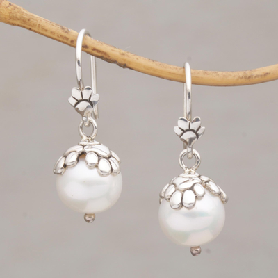 Aretes colgantes de perlas cultivadas - Aretes colgantes con estampado de zarpa de perlas cultivadas de agua dulce