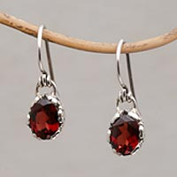 Paw Print Faceted Garnet Dangle Earrings from Bali,'Caressed by Paws'