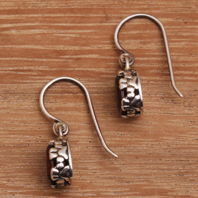 Garnet dangle earrings, 'Caressed by Paws' - Paw Print Faceted Garnet Dangle Earrings from Bali