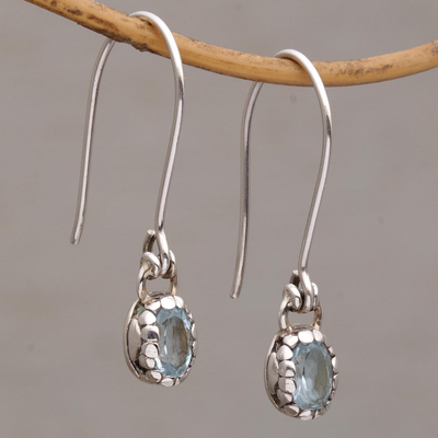 Blue topaz dangle earrings, 'Baby Paws' - Paw Print Motif Blue Topaz Dangle Earrings from Bali