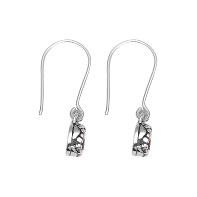 Garnet dangle earrings, 'Baby Paws' - Paw Print Motif Garnet Dangle Earrings from Bali