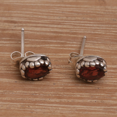 Garnet drop earrings, 'Paw Ovals' - Paw Print Motif Garnet Drop Earrings from Bali
