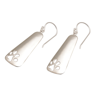Sterling silver dangle earrings, 'Shimmering Paws' - Paw Print Pattern Sterling Silver Dangle Earrings from Bali