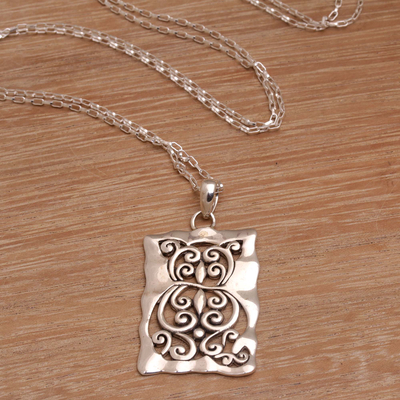 Sterling silver pendant necklace, 'Cat Swirls' - Cat Motif Sterling Silver Pendant Necklace from Bali