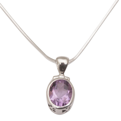 Amethyst pendant necklace, 'Precious Paws' - Amethyst and Sterling Silver Paw Print Pendant Necklace