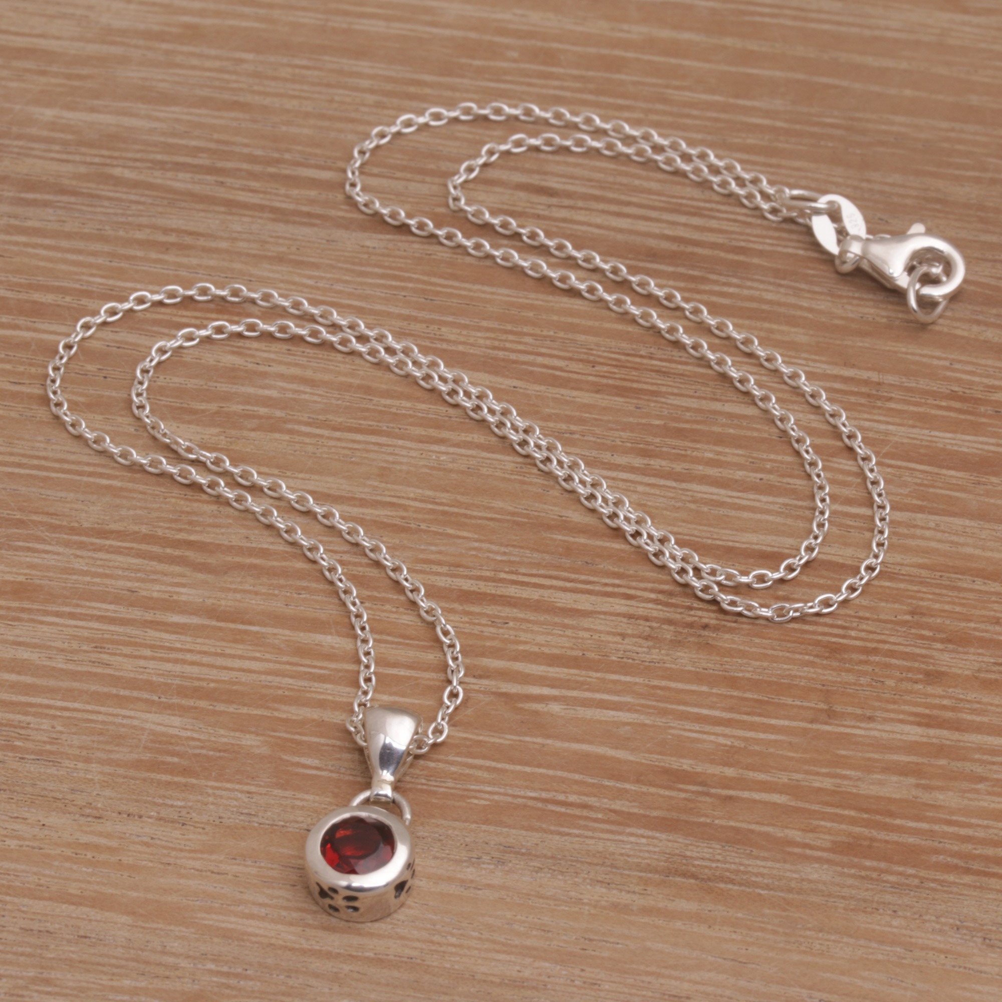 Garnet and Sterling Silver Pendant Necklace from Bali - Glowing Paws ...