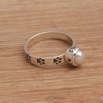 Cultured pearl cocktail ring, 'Walking the Dog' - Handmade 925 Sterling Silver Cultured Pearl Cocktail Ring