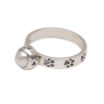 Cultured pearl cocktail ring, 'Walking the Dog' - Handmade 925 Sterling Silver Cultured Pearl Cocktail Ring