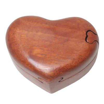 Hand Carved Suar Wood Puzzle Heart Box from Bali