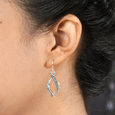 Sterling silver dangle earrings, 'Wind Dance' - Hand Crafted Sterling Silver Scroll Work Dangle Earrings