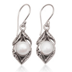 Cultured freshwater pearl dangle earrings, 'Moonlit Petals' - Cultured Freshwater Pearl Dangle Earrings from Bali