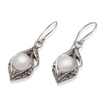 Cultured freshwater pearl dangle earrings, 'Moonlit Petals' - Cultured Freshwater Pearl Dangle Earrings from Bali