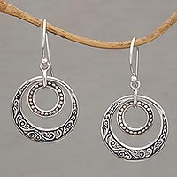 Sterling silver dangle earrings, 'Dreamy Wanderer' - Hand Crafted Balinese Sterling Silver Dangle Earrings