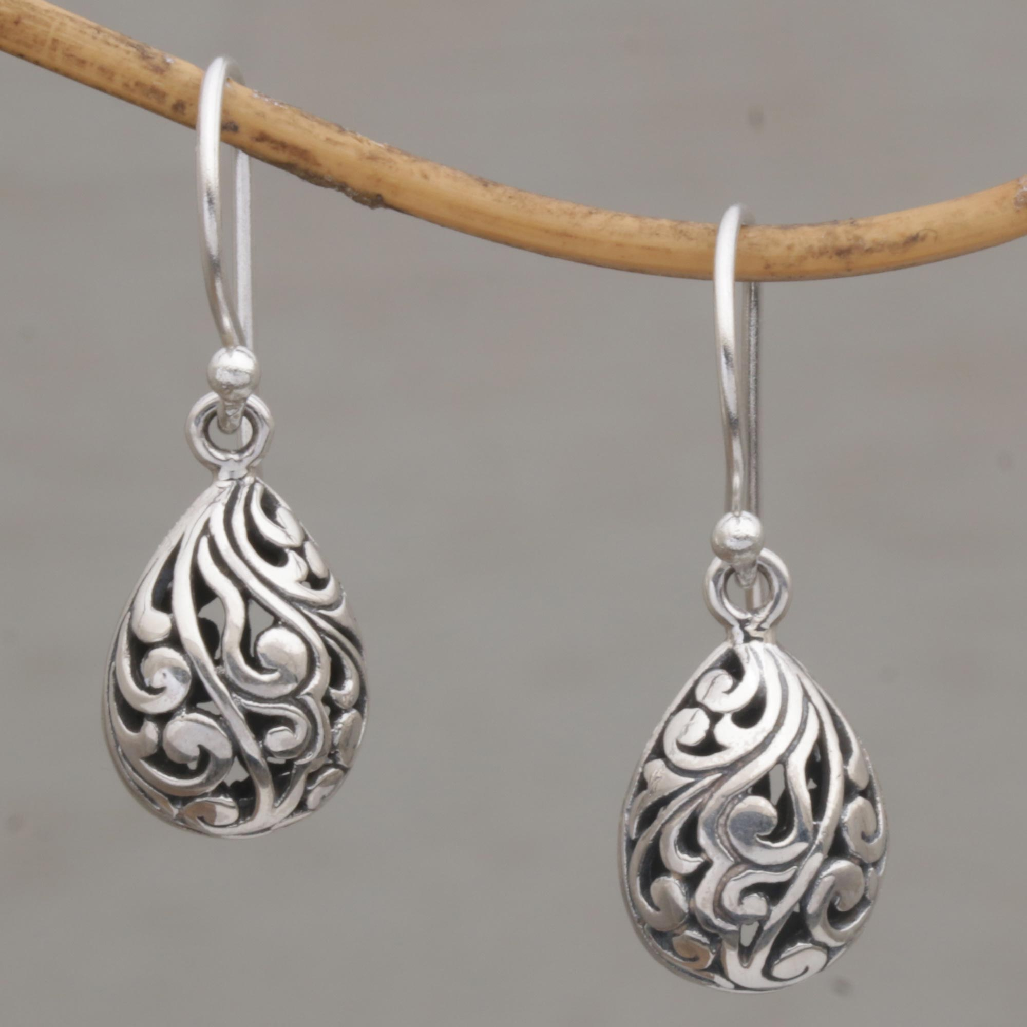 Hand Crafted Balinese Sterling Silver Dangle Earrings - Envelop ...