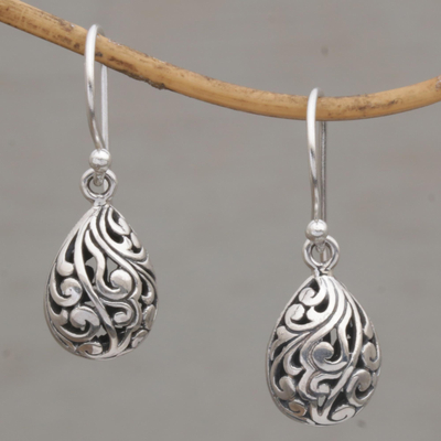 Sterling silver dangle earrings, 'Envelop Eternity' - Hand Crafted Balinese Sterling Silver Dangle Earrings