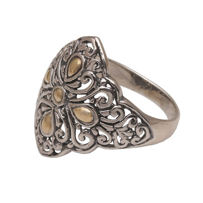 Gold accent sterling silver cocktail ring, 'Botanical Path' - Gold Accented Sterling Silver Botanical Path Cocktail Ring