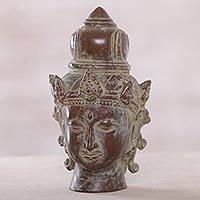 Bronze statuette, 'The Almighty Shiva' - Handcrafted Balinese Bronze Shiva Head Statuette