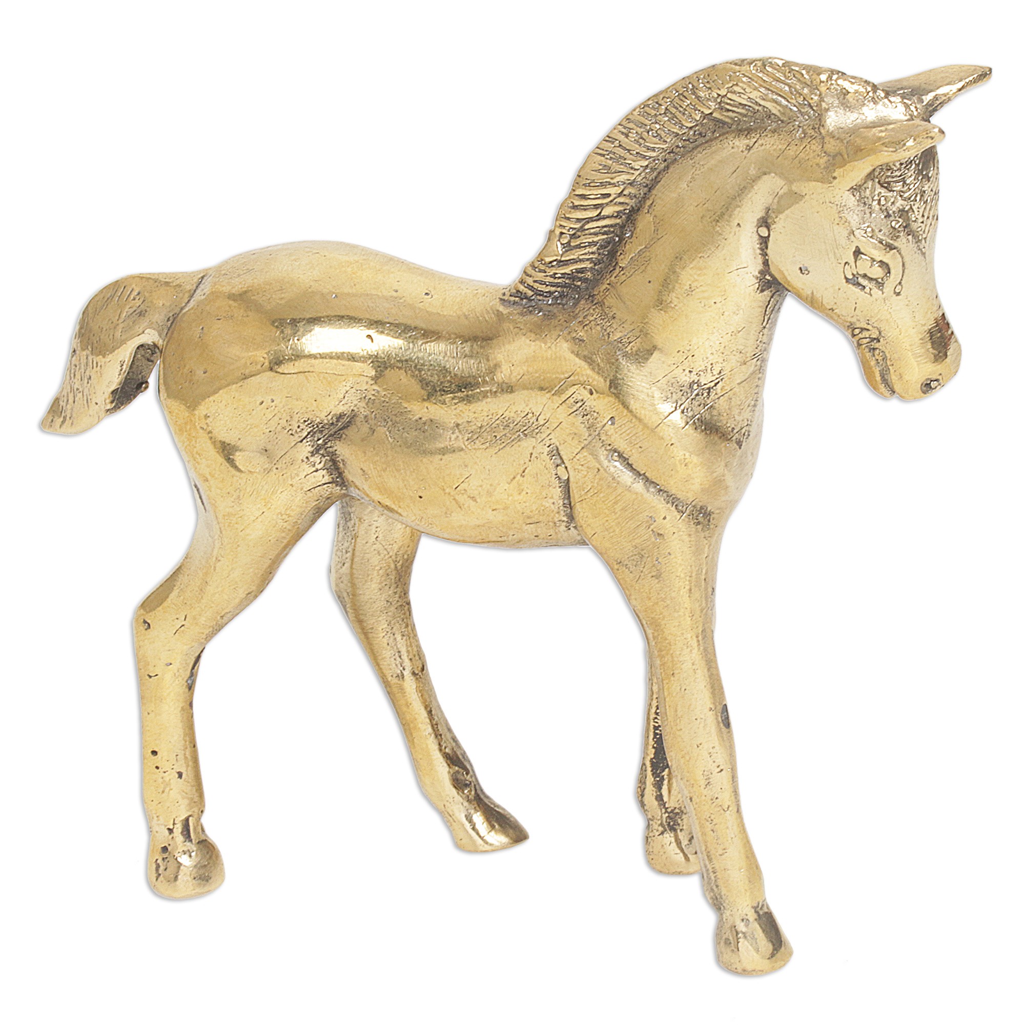 Handcrafted Balinese Golden Bronze Pony Horse Statuette Sumba Steed