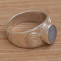 Opal cocktail ring, 'Sea and Sun' - Handmade Opal 925 Sterling Silver Indonesian Cocktail Ring