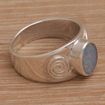 Opal cocktail ring, 'Sea and Sun' - Handmade Opal 925 Sterling Silver Indonesian Cocktail Ring