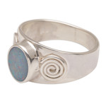 Opal cocktail ring, 'Sea and Sun' - Handmade Opal 925 Sterling Silver Indonesian Cocktail Ring